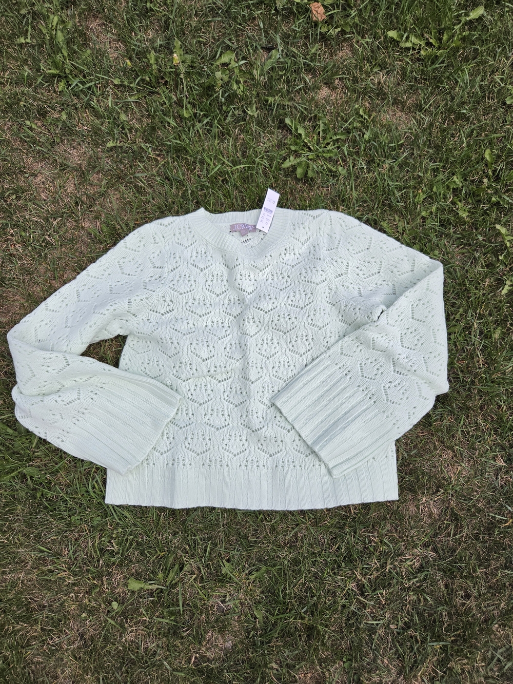J. Crew Mint Green Pointelle Crewneck Sweater